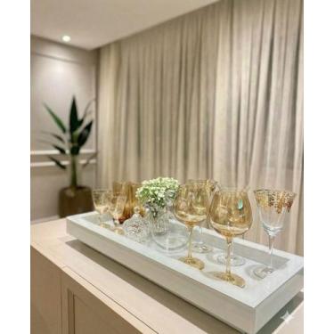 Imagem de Bandeja Vidro Branco 50x30 P/ Decorar Sala, Taças Bar Inova Decor