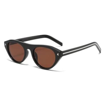 Imagem de Óculos de Sol UV400 - Olho de Gato, Cores Vibrantes, Rebites Ovais, para Homens e Mulheres, Esportes ao Ar Livre, Corrida, Ciclismo, Cor Chá Preto