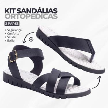 Imagem de Kit 2 Pares Sandália Feminina Ortopédica Massageadora + Rasteirinha Pa