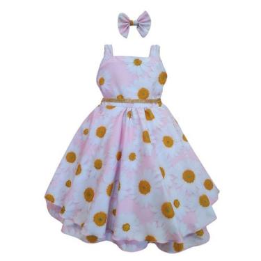 Imagem de Vestido Juvenil Margaridas Estampado Aniversário Cinto de Strass - Jei