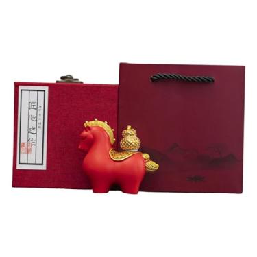 Imagem de Fenteer Estátua de Cavalo, Pequena Estatueta de Cavalo, Decoração Feng Shui, Ornamento de Mesa para Quarto ou Estante, Caixa de Presente Vermelha em Formato de Cabaça