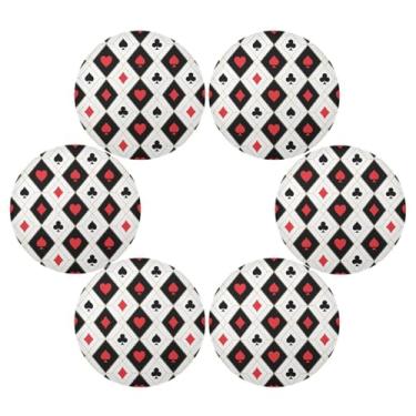 Imagem de Wassud Jogo americano conjunto de 6 tapetes redondos de diamante com corações vermelhos para cozinha e jantar, tapetes laváveis e resistentes ao calor, decoração de mesa 39 cm