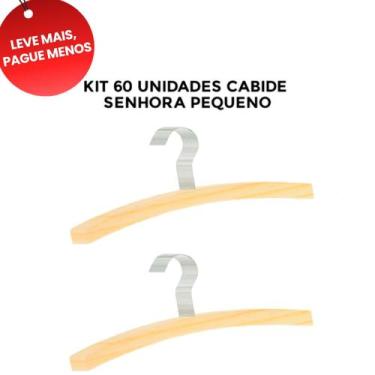Imagem de OFERTA KIT 60 Cabides INFANTIL de Madeira modelo Senhora Pequeno 27cm 
