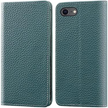 Imagem de VEVEL Litchi Pattern Flip Case Holster para Apple iPhone SE3 (2022) 4,7 polegadas, carteira de couro magnética Folio Kickstand capa de telefone [porta-cartão], vinho tinto (cor: verde claro)