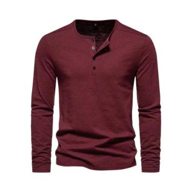 Imagem de Camiseta Masculina Slim Fit De Manga Longa Em Algodão Com Gola De Botã