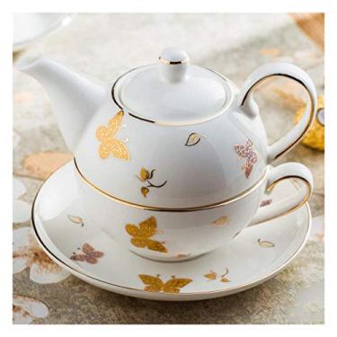 Imagem de Conjunto de chá para um presente para mulheres, conjunto de chá para um bule de chá e xícara, conjunto de xícaras de bule de chá branco conjunto de chá da tarde cerâmica presentes escritório casa (A)