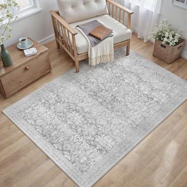 Imagem de PureCozy Tapete cinza 7,5 x 12,5 cm, lavável, para escritório, vintage, antiderrapante, pequeno, camada baixa, fina, para quarto, cozinha, quarto, decoração retrô, sala de jantar, banheiro