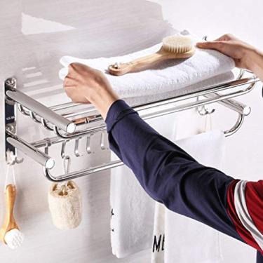 Imagem de CGKs6anmU Prateleira de banheiro acessórios de banheiro toalheiro redondo barra de toalha dupla montada na parede prateleira de toalha de trilho de aço inoxidável 40-80 cm 0727 (tamanho: 60 cm) (60 cm