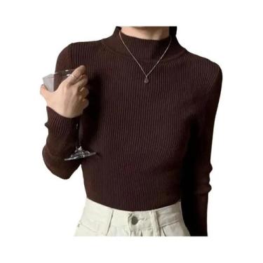 Imagem de Suéter Feminino De Outono Inverno Com Gola Alta, Ajuste Slim, Vintage,