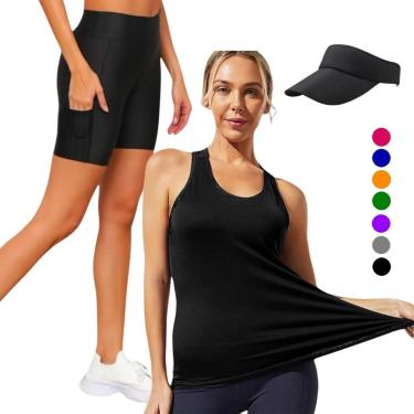 Imagem de Camiseta REGATA DRY Tecido Furadinho + SHORT Legging COM BOLSOS + VISEIRA DRY Conjunto Fitness 1004-Feminino