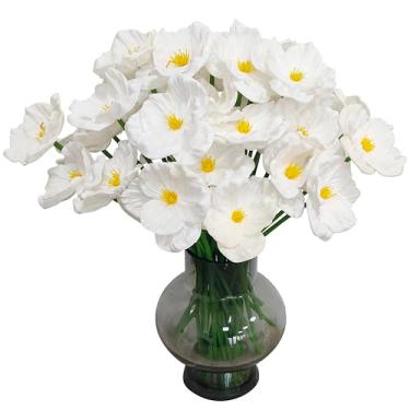 Imagem de 44 peças de flores artificiais de papoula PU flor de toque real, uma flor de papoula falsa com diâmetro de 8,5 cm, 29,5 cm de altura para buquês de casamento, corsages centro de mesa floral (44