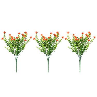 Imagem de Buquê de flores artificiais Flor falsa Decoração ao ar livre Alta simulação Cor brilhante Material plástico à prova de desbotamento Amarelo Laranja Roxo Opcional 3 cachos 34,5 cm (Laranja)