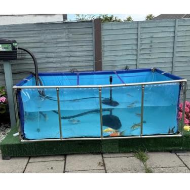 Imagem de Forro de lago de PVC com moldura de aço - Grande aquário pré-formado de 150 x 100 x 71 cm para criação de carpas e peixes, design de janela transparente, tanque de água de lona durável para piscinas e