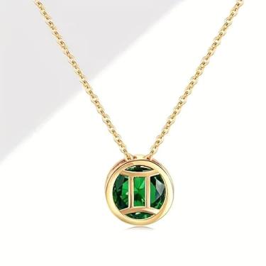 Imagem de Colar banhado a ouro com pedra do zodíaco com abertura dupla face, pingente de signo do horóscopo para presentes femininos, One Size, Latão banhado a ouro, Sem Pedra Preciosa