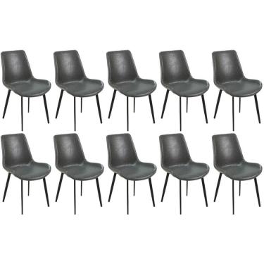 Imagem de Kit 10 Cadeiras De Jantar Estofada Chicago Base Metal - Cinza Escuro
