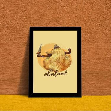 Imagem de Quadro Decorativo Obaluaê 33x24cm Moldura Madeira Branca