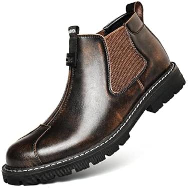 Imagem de DZUJY Chelsea Botas masculinas Oxfords vestido de couro masculino formal casual masculino moda trabalho preto marrom tamanho mocassim masculino caminhada sapato de couro de vaca cano alto, Marrom, 41