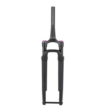 Imagem de plplaaoo Garfo de suspensão frontal de bicicleta de liga de alumínio 12 x 100 mm através do eixo com bloqueio manual, amortecedor de choque, garfo de suspensão a ar para bicicleta de estrada 700C