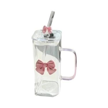 Imagem de Copo De Vidro Elegante Em Forma De Borboleta 400mL Com Canudo E Alça R