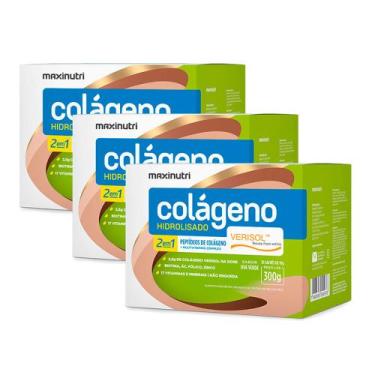 Imagem de Kit 3 Colágeno Hidrolisado Verisol Em Pó 30 Saches Uva Verde - Maxinut