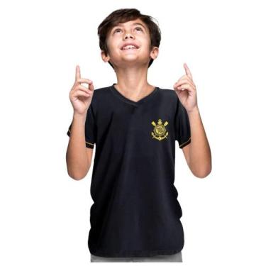 Imagem de Camiseta Infantil Corinthians Premium Preta Oficial - Revedor, Tam 12