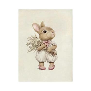 Imagem de Pôster De Parede Rosa Vintage Para Quarto Infantil: Cisne E Coelho Em 