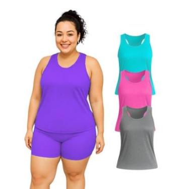 Imagem de Kit 3 Regata Nadador Dry Fitness Academia Plus Size Cores Sortidas-Feminino