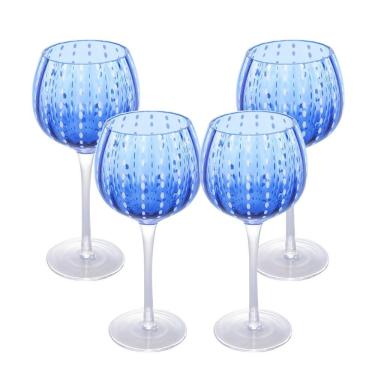 Imagem de Jogo 4 Taças Para Vinho De Vidro Orquídea Azul 450ml Wolff