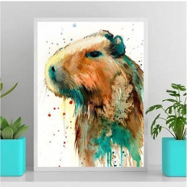 Imagem de Quadro Decorativo Capivara Aquarela 45X34Cm - Vidro Branca