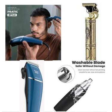 Imagem de Kit Barbeiro Premium  Corte, Aparador de Pelos e Máquina de Pezinho - 