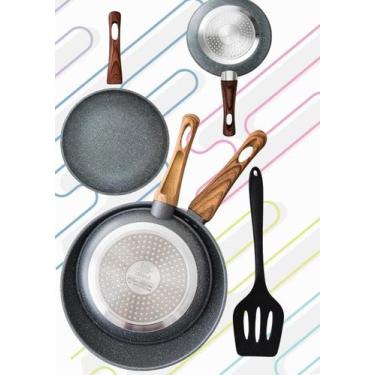 Imagem de Kit 2 Frigideiras com Revestimento Nanocerâmico Granito Preto Espátula