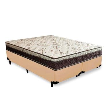 Imagem de Cama Box Casal Bipartido Blindado Corino + Colchão Casal Espuma Extra Firme D33 Elegance Ortopédico 63x138x188