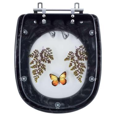 Imagem de Acento Sanitário Poliester Decorado Borboleta Paris Preto para vaso Ideal Standard