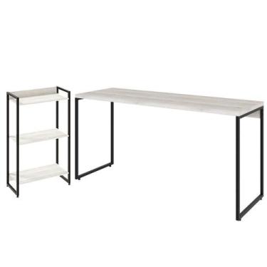 Imagem de Kit Escritório Estante 3 Prateleiras Com Mesa 150Cm Snow - LYAM DECOR