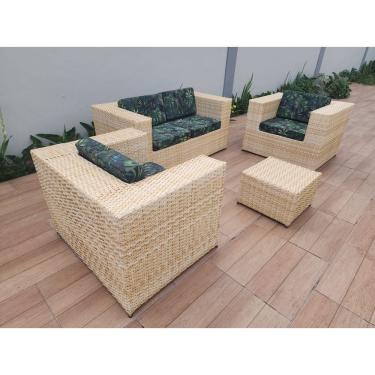 Imagem de Conjunto Sofá Poltronas Fibra Sintética Palha