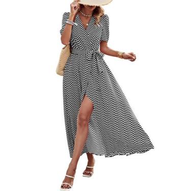 Imagem de Vestido PRETTYGARDEN Boho Transpassado Decote V Floral Maxi XX-GG
