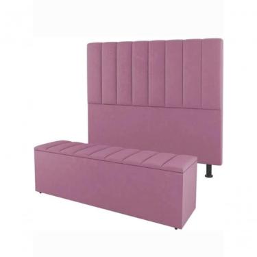 Imagem de Kit De Quarto Roma Cabeceira De Cama Box E Calçadeira Baú King 195 Cm Suede Rosa Do Lar...