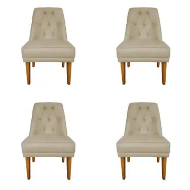 Imagem de Kit 4 Cadeiras Para Sala De Jantar Escritório Estofada Berlim Retro Suede Bege Lar Móveis E Decoração
