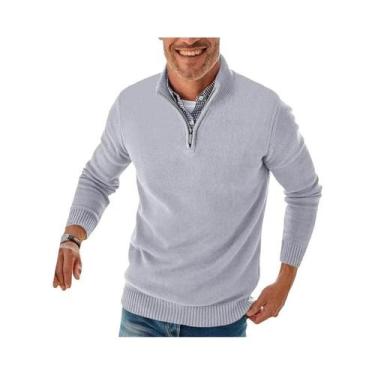 Imagem de Suéter Masculino De Tricô Com Zíper E Gola Alta, Manga Longa, Casual E