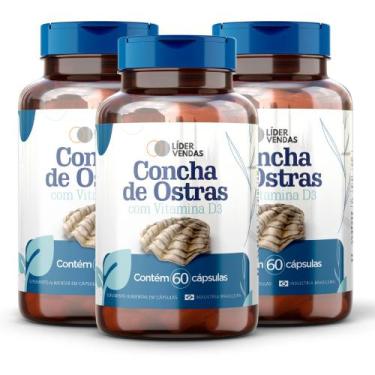 Imagem de Cálcio De Concha De Ostras 500mg 60 Caps + Vitamina D3  3 POTES - LV