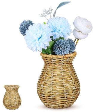 Imagem de Luxshiny Cesta, vaso de vime, cesta de tecido, vaso boêmio, estilo rústico, vaso feito à mão, arranjador de flores, Gypsophila, vaso de flores secas de plástico, decoração de casa, marrom claro
