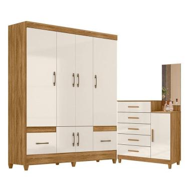 Imagem de Guarda Roupa Casal MS912 e Cômoda Lisboa Freijó Off White – Moval