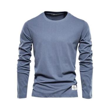 Imagem de Camiseta Masculina 100% Algodão De Manga Comprida, Casual, De Alta Qua