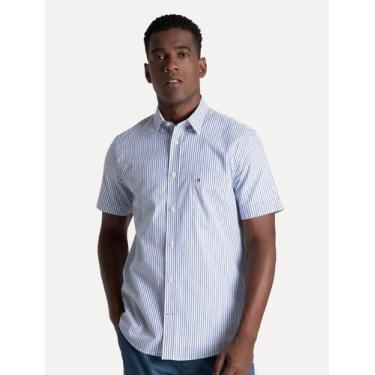 Imagem de Camisa Tommy Hilfiger Masculina Manga Curta Regular Listrada Oxford Az