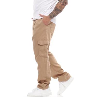Imagem de Calça Cargo Masculina 5 Bolsos skate StreetWear Larga Prata Caqui Bege