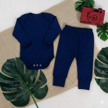 Imagem de Conjunto Longo para Bebê Body e Calça Básico 100% Algodão Cor:MarinhoT