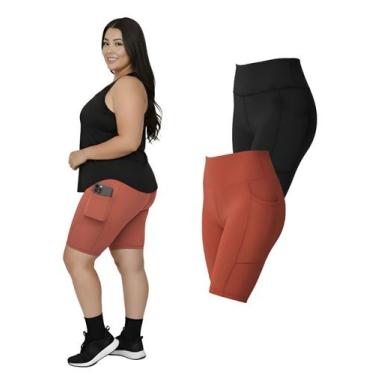 Imagem de Kit 2 Bermudas Fitness Bolsos Laterais Para Celular Plus Size Cor:Terr