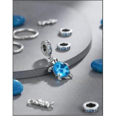 Imagem de Berloque Pingente Tartaruga Pedra Azul Mar Oceano Prata 925 - Candeva