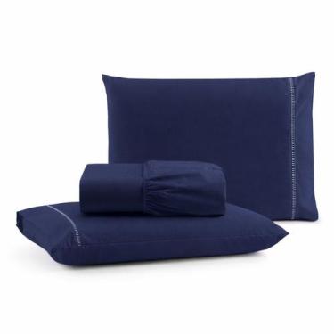Imagem de Jogo de Lençol King Premium Soft 600 Fios Micropercal Azul Marinho Pon