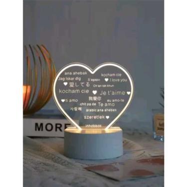 Imagem de Luminária LED Coração 14 X 10 para Escrever Anotações com Efeito 3D Ilusão Óptica Amarelo Quente OEM